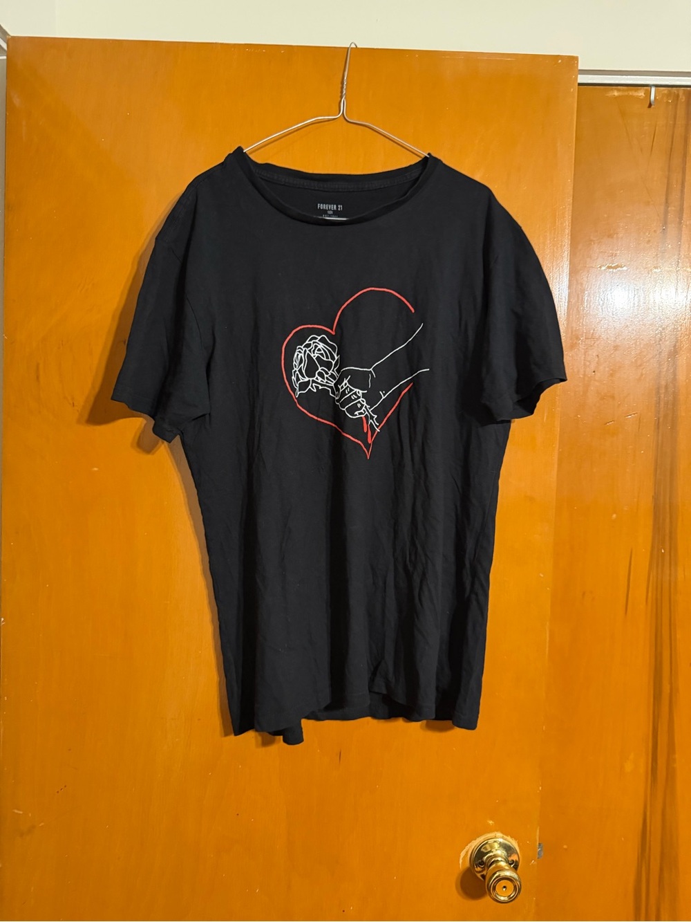 Forever 21 Black Short-Sleeve Tee with Red & White Heart Graphic